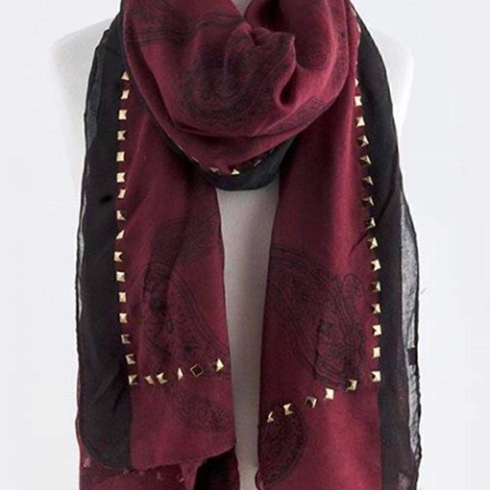Women's Maroon Black and Gold Sequence Fashion Scarf